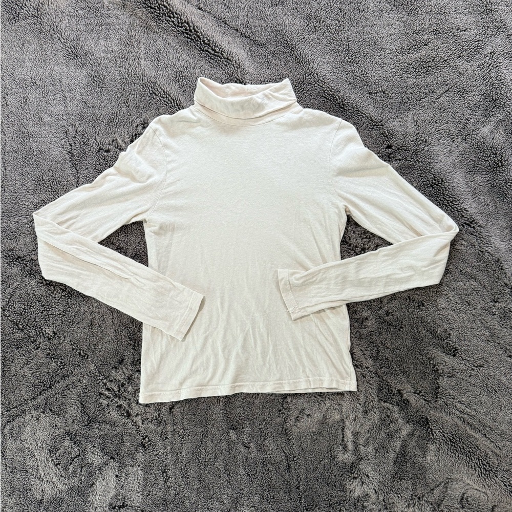 perfectwhitetee Women's Cream Turtleneck Long Sleeve Top